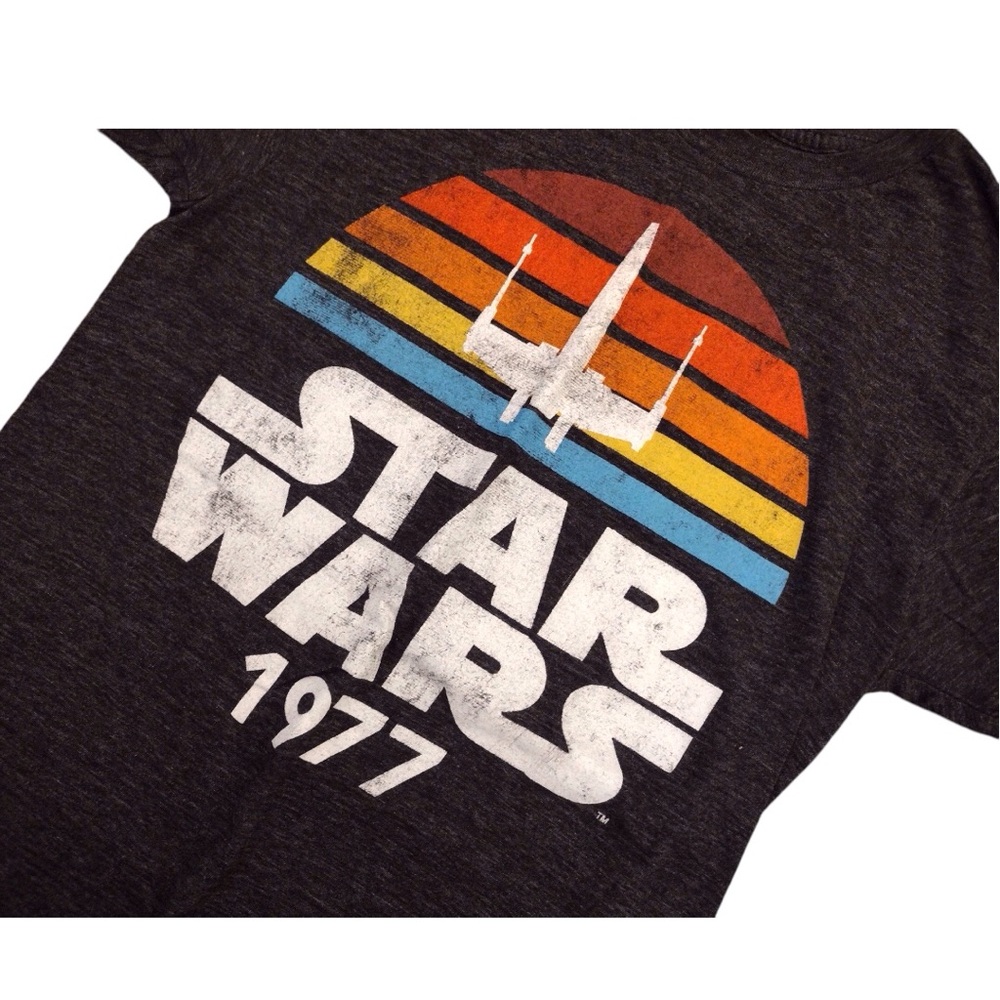 STAR WARS Men's SMALL Star Wars 1977 Charcoal Heather Vintage Style Logo Tee - Picture 8 of 8
